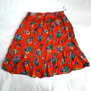 Old Navy skirt red orange floral print Large mid knee length